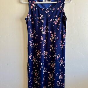 Dress Barn Blue and Pink Sheath Midi Dress Scoop Neck Sleeveless